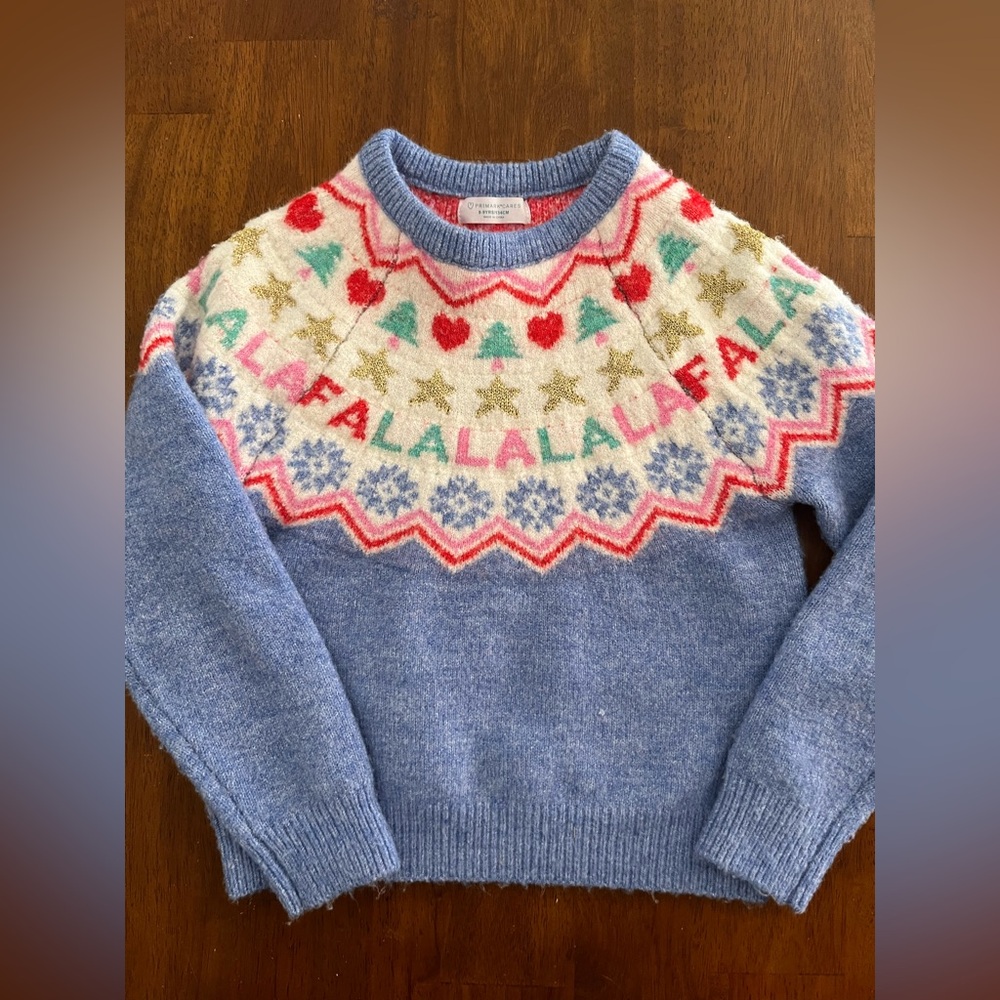 Girl’s Primark Blue and Cream Festive Falala Sweater 8-9 years old